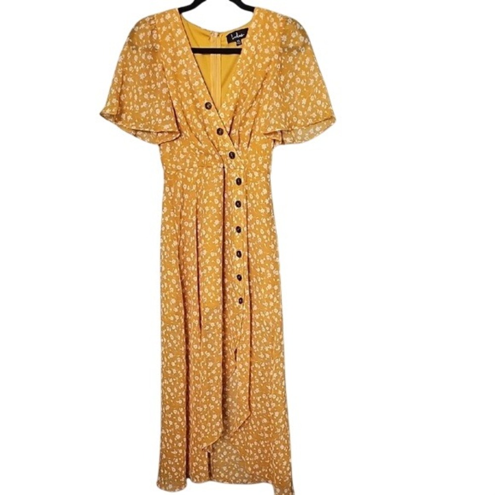 Lulu's Spring Flutter Sleeve Surplice Floral Midi Dress XS After Bloom Delight - Picture 2 of 11